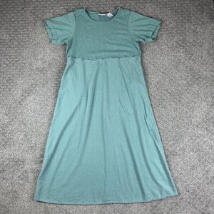 Susan Bristol Dress Women Small Green Maxi Linen Blend Embroidery Floral Cottage